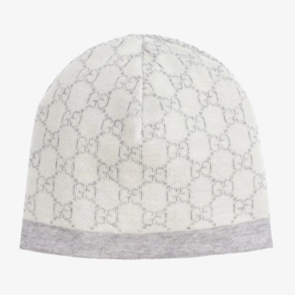 Ivory & Grey Wool GG Baby Hat