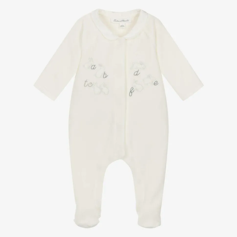 Ivory Bunny Velour Babygrow