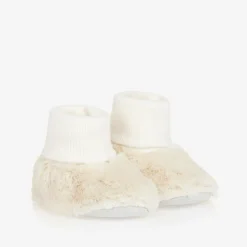 Ivory Faux Fur Baby Booties