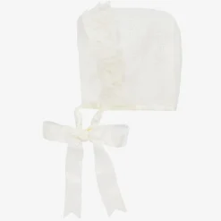 Ivory Knitted Cotton Lace Baby Bonnet