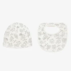 Ivory Teddy Bear Cotton Hat & Bib Set
