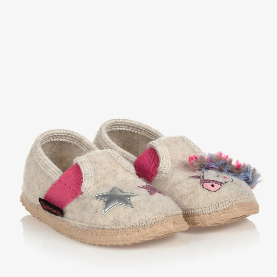 Ivory Wool Unicorn Slippers