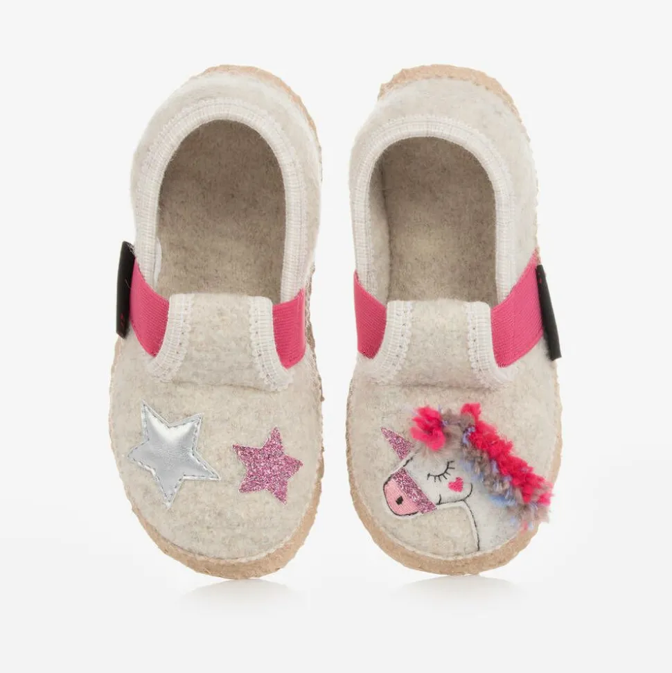 Ivory Wool Unicorn Slippers