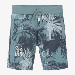 Junior Boys Blue Cotton Palm Tree Shorts