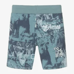 Junior Boys Blue Cotton Palm Tree Shorts
