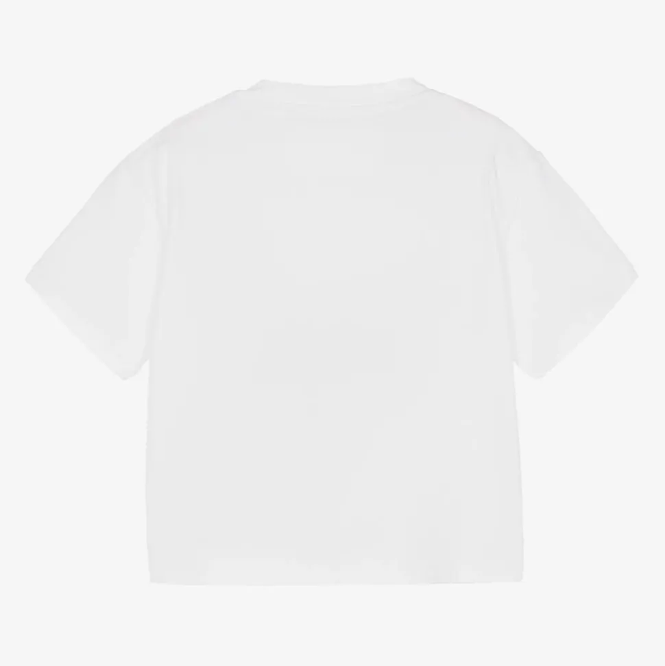 Junior Girls White Cotton Diamanté T-Shirt