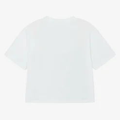 Junior Girls White Cotton Diamanté T-Shirt