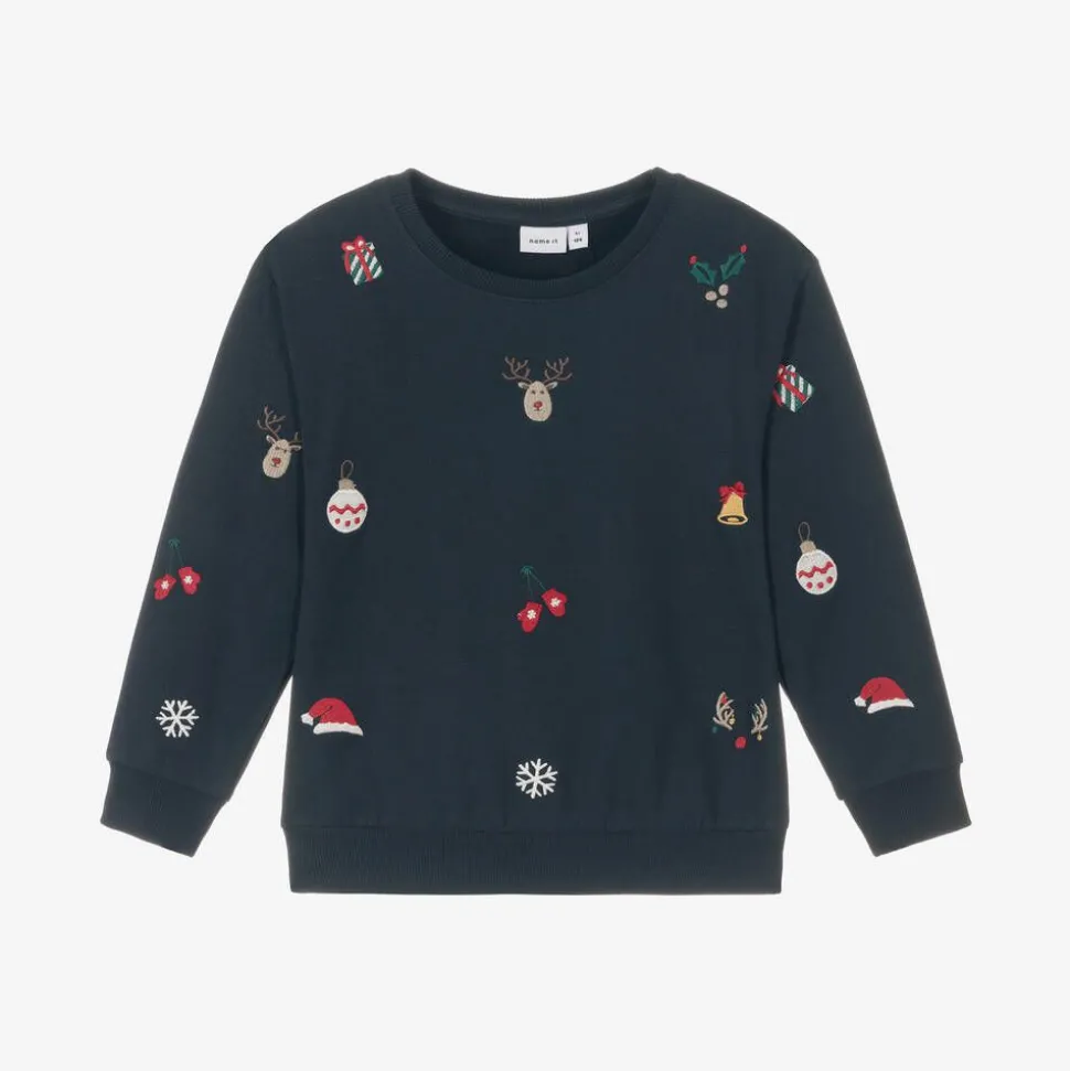 Navy Blue Cotton Christmas Sweatshirt