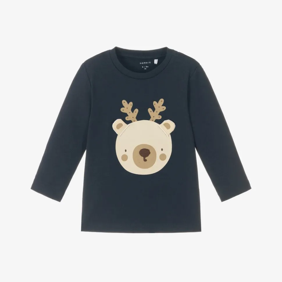 Navy Blue Cotton Christmas Baby Top