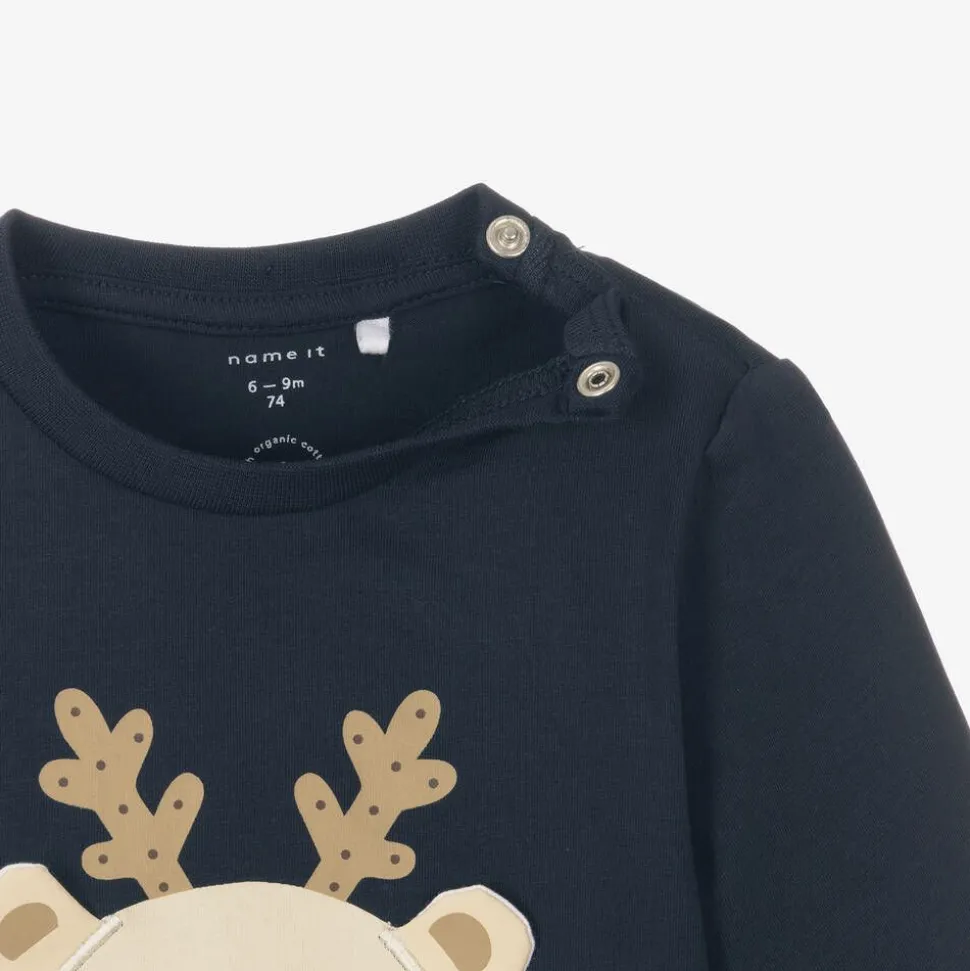 Navy Blue Cotton Christmas Baby Top