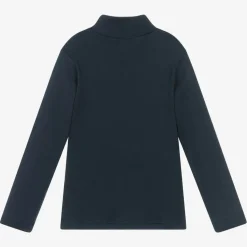 Navy Blue Cotton Turtleneck Top