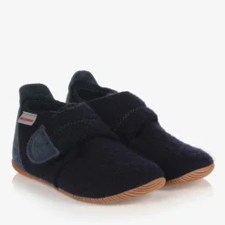 Navy Blue Felted Wool Slippers
