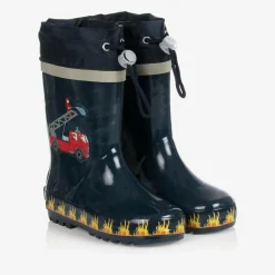 Navy Blue Fire Truck Rain Boots