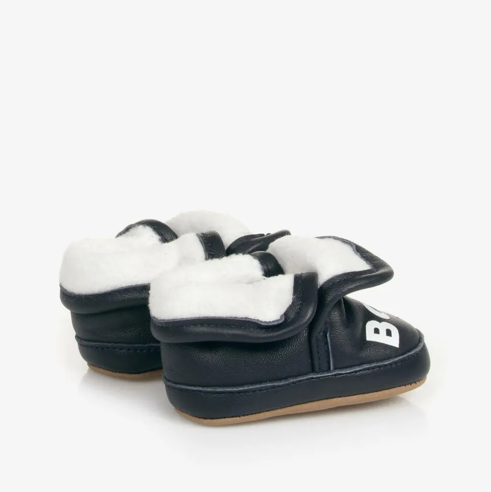 Navy Blue Leather Baby Pre-Walker Shoes