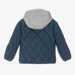 Navy Blue Quilted Hooded Jacket