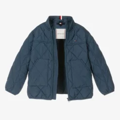 Navy Blue Quilted Hooded Jacket