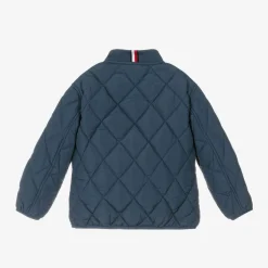 Navy Blue Quilted Hooded Jacket