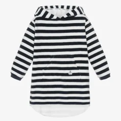 Navy Blue Stripe Cotton Towelling Robe