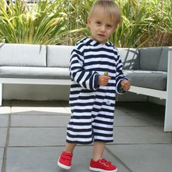 Navy Blue Stripe Towelling Baby Beach Romper