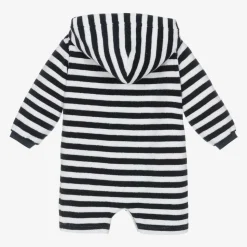 Navy Blue Stripe Towelling Baby Beach Romper