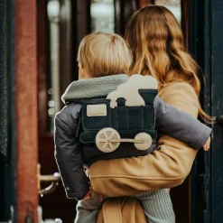 Navy Blue Suede & Leather Train Back Pack