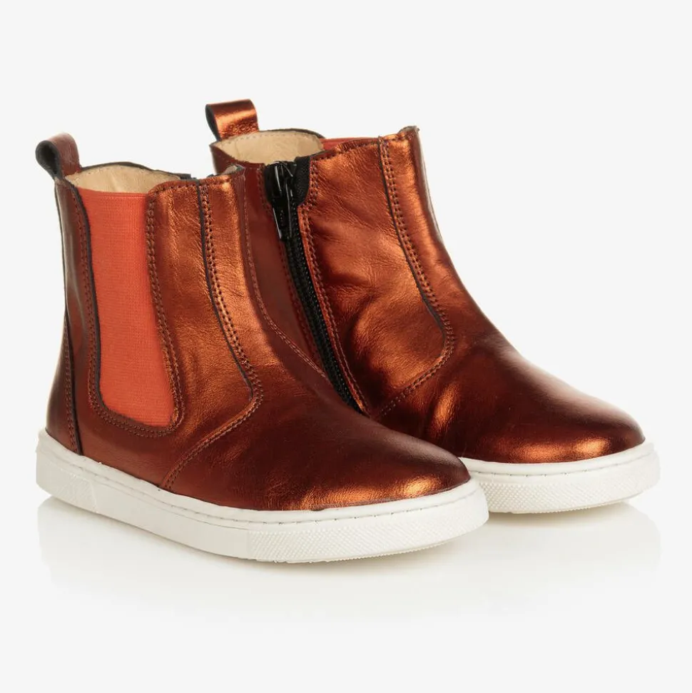 Orange Leather Ankle Boots