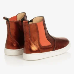 Orange Leather Ankle Boots