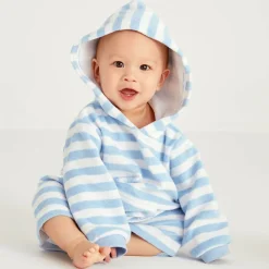 Pale Blue Stripe Towelling Baby Beach Romper