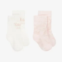 Pink & White Cotton Baby Socks (2 Pack)