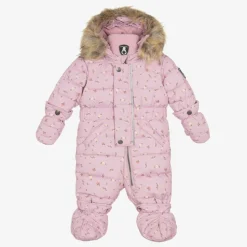 Pink Floral Print Hooded Baby Snowsuit
