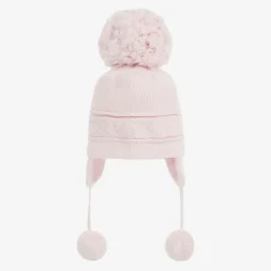 Pink Knitted Cotton Pom-Pom Hat