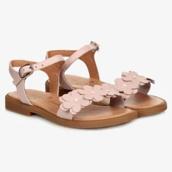Pink Leather Flower Sandals