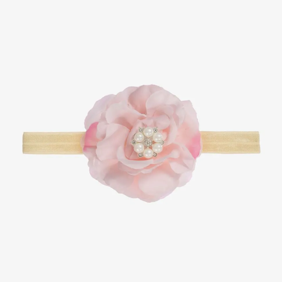 Pink Silk Rose with Diamanté & Pearl Headband