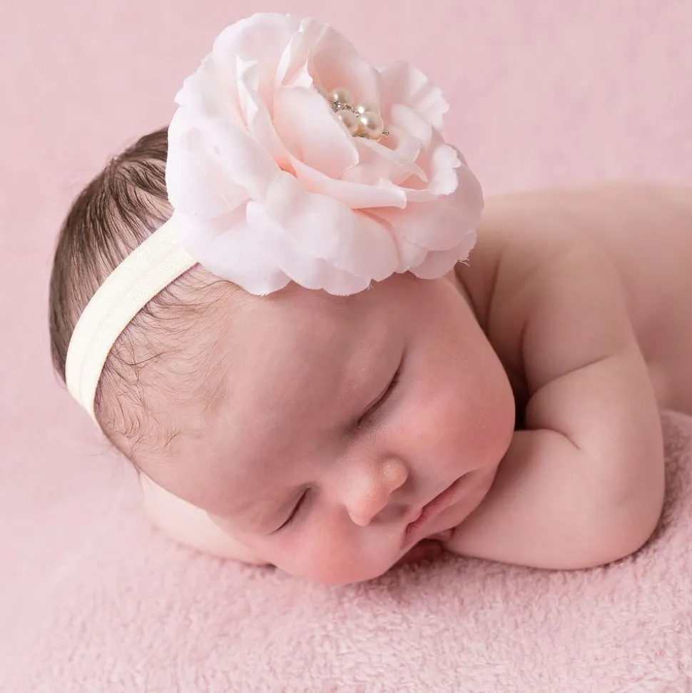 Pink Silk Rose with Diamanté & Pearl Headband