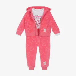 Pink Velour Baby Tracksuit Set