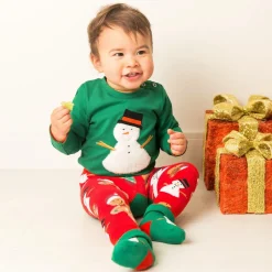 Red & Green Festive Snowman Cotton Leggings