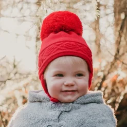Red Malva Knitted Giant Pom-Pom Beanie
