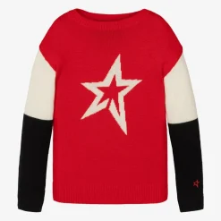 Red Merino Wool Star Sweater
