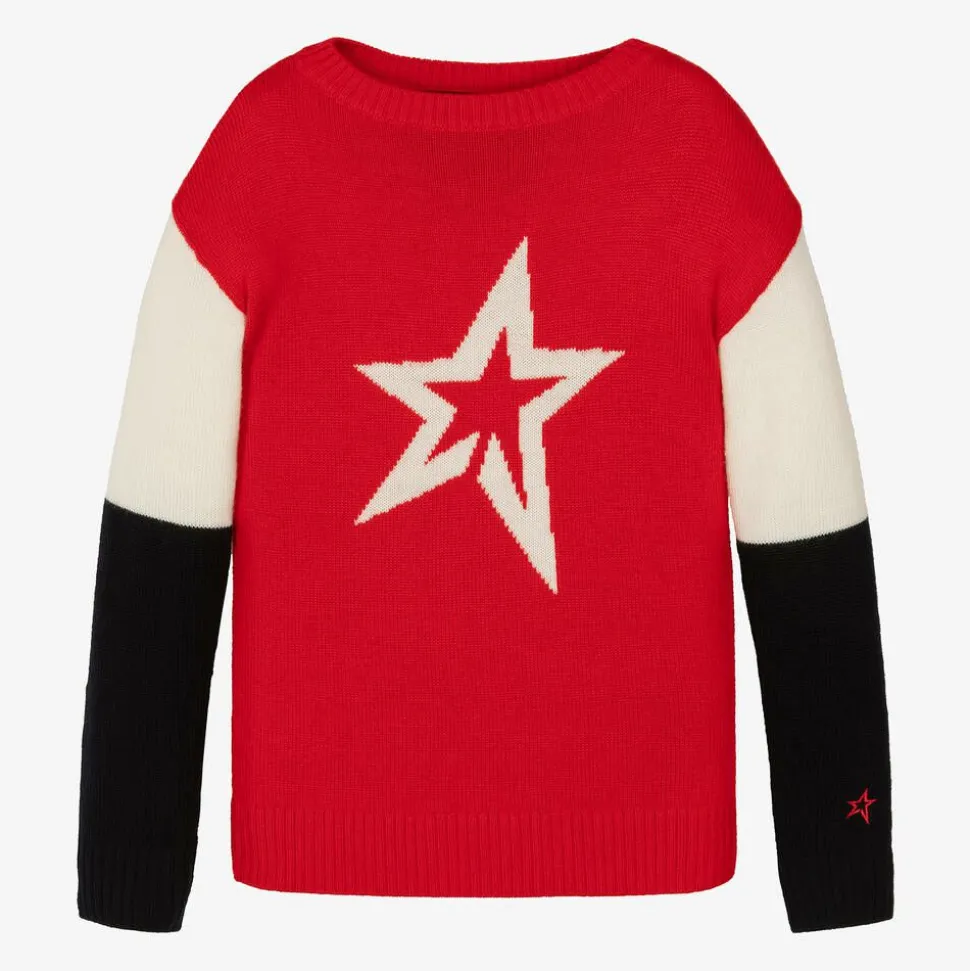 Red Merino Wool Star Sweater