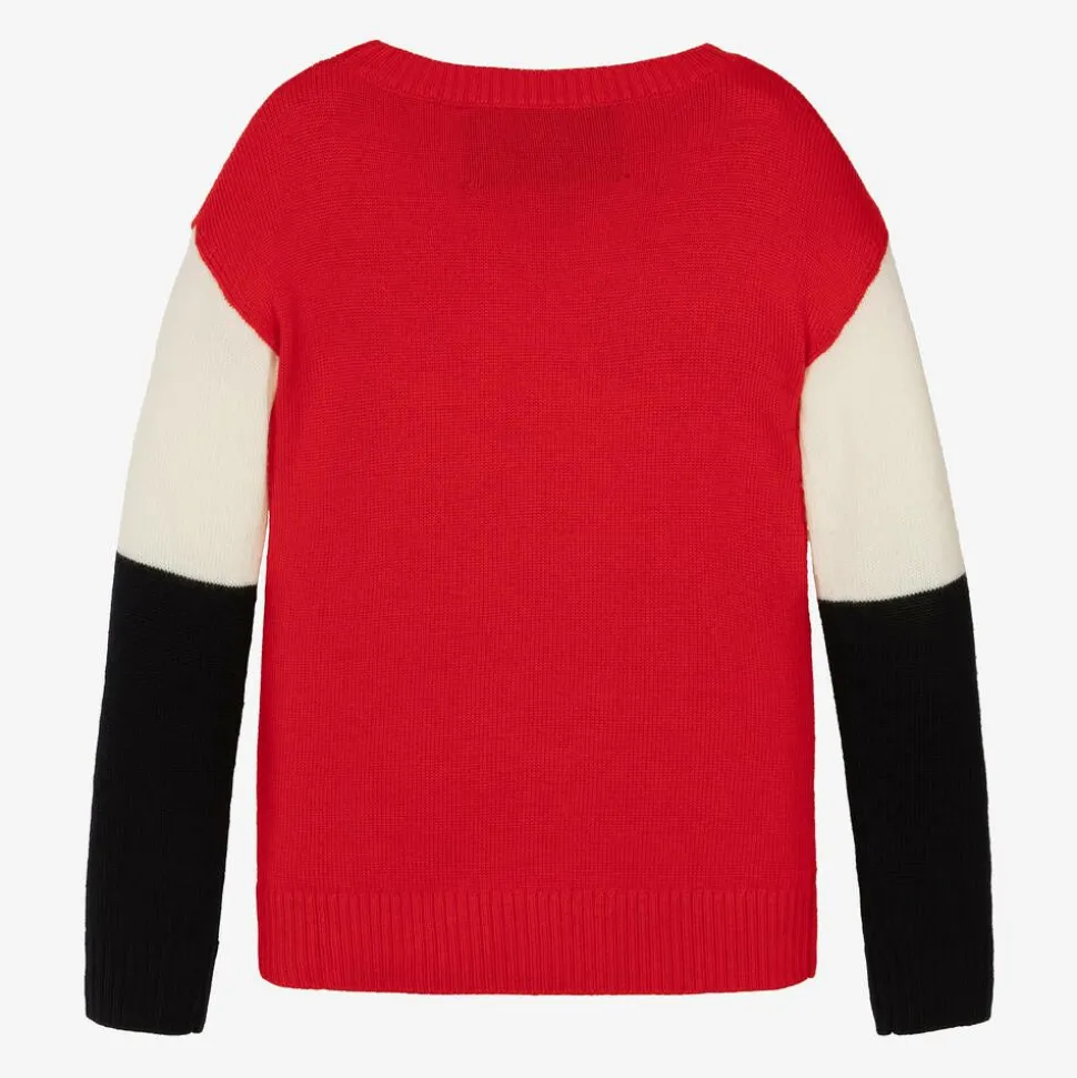 Red Merino Wool Star Sweater
