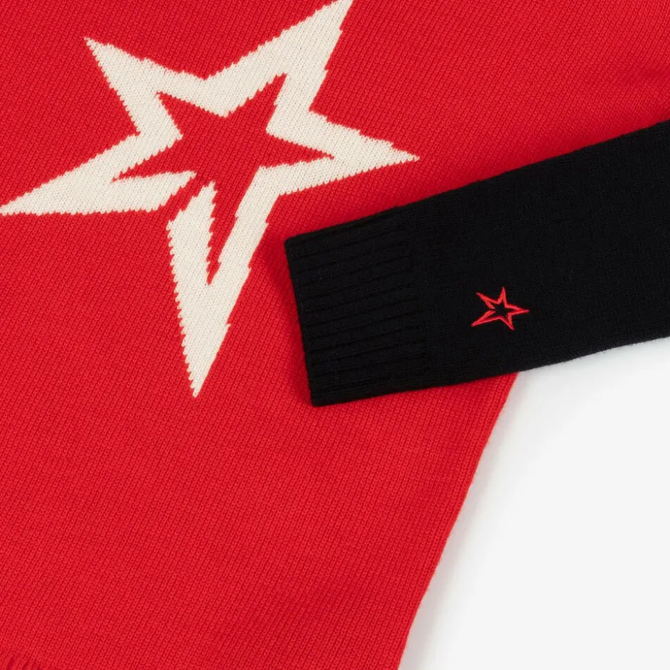 Red Merino Wool Star Sweater