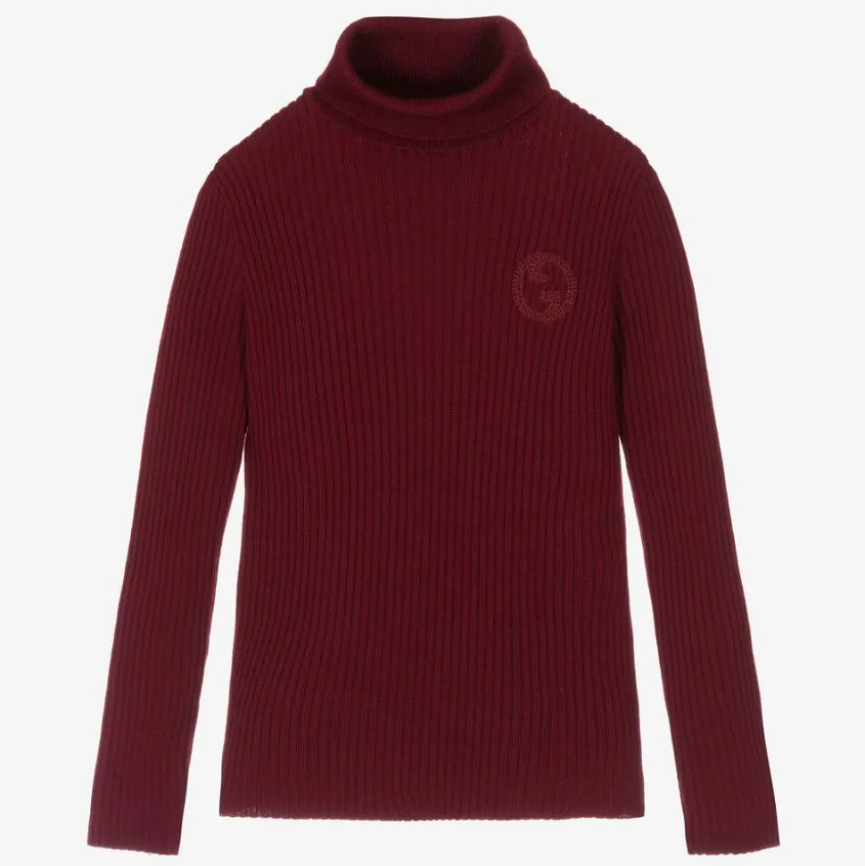 Red Ribbed Wool GG Rollneck Sweater