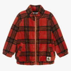 Red Tartan Check Zip-Up Fleece Top