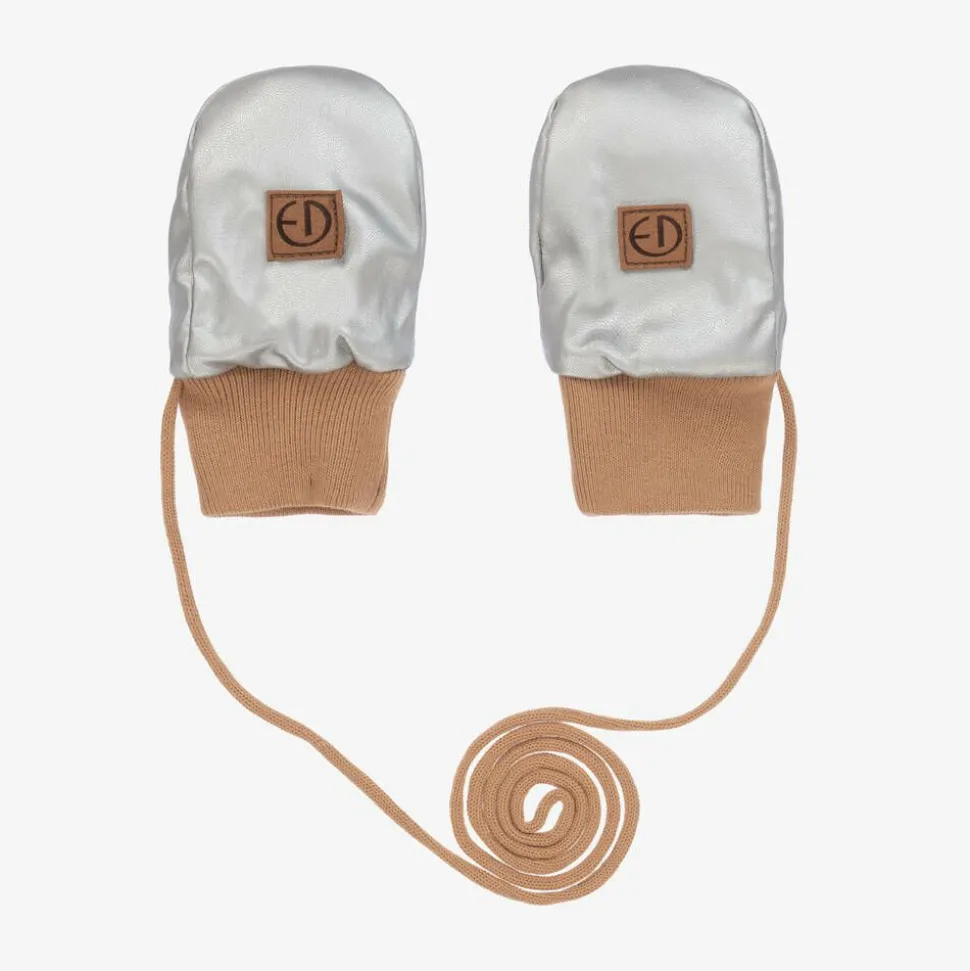 Silver Faux Leather Baby Mittens