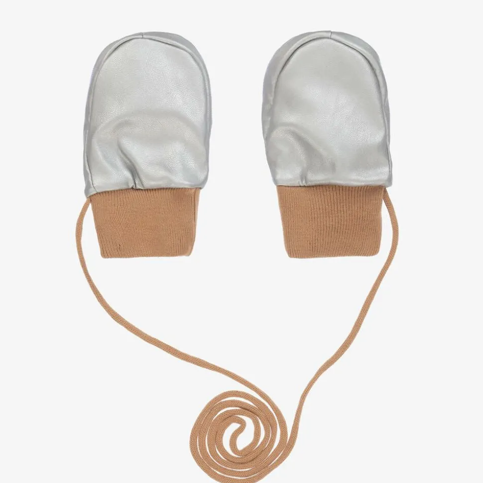 Silver Faux Leather Baby Mittens