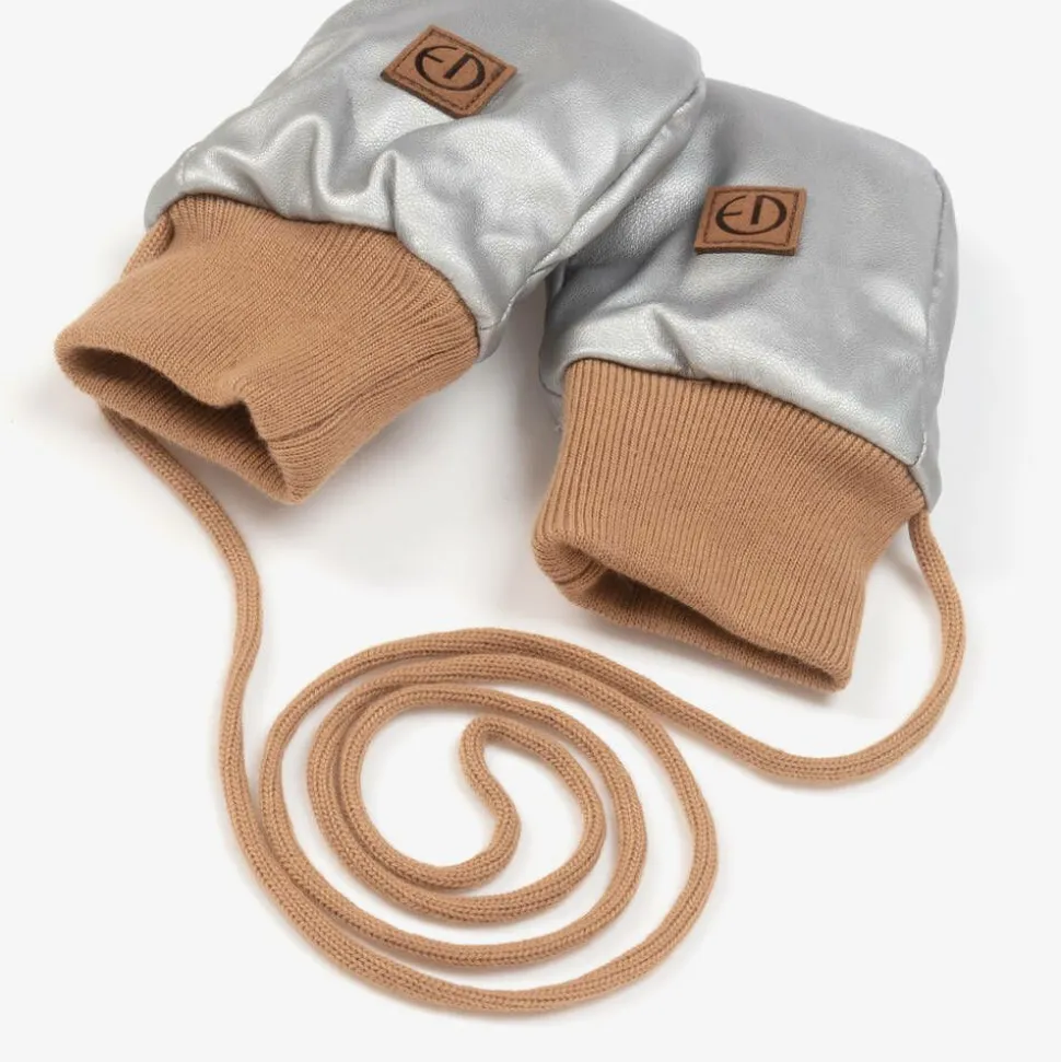Silver Faux Leather Baby Mittens