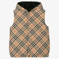 Teen Boys Beige Vintage Check Reversible Gilet