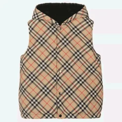 Teen Boys Beige Vintage Check Reversible Gilet