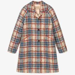 Teen Girls Beige Check Coat