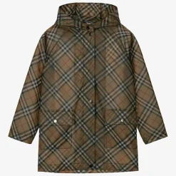 Teen Girls Beige Vintage Check Raincoat